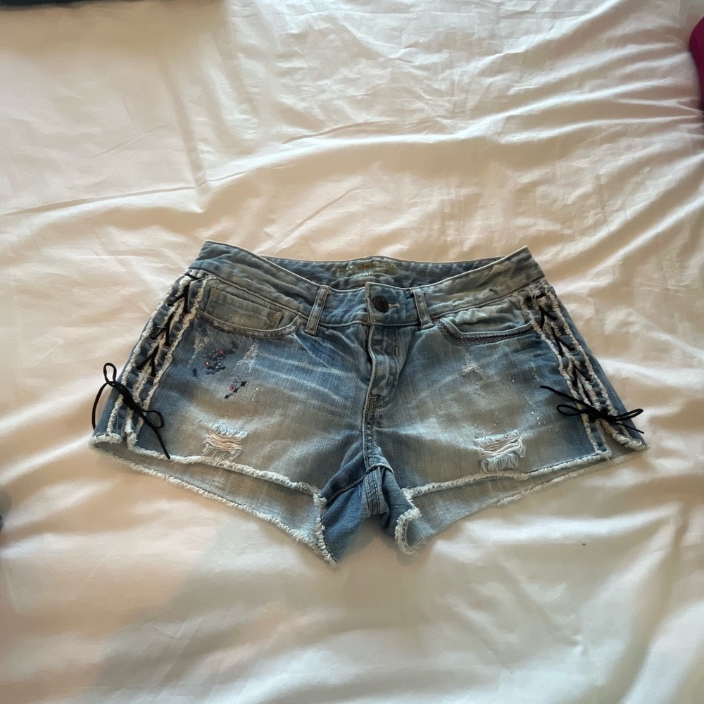 Express Blue Jean Shorts with Distressed Detailing